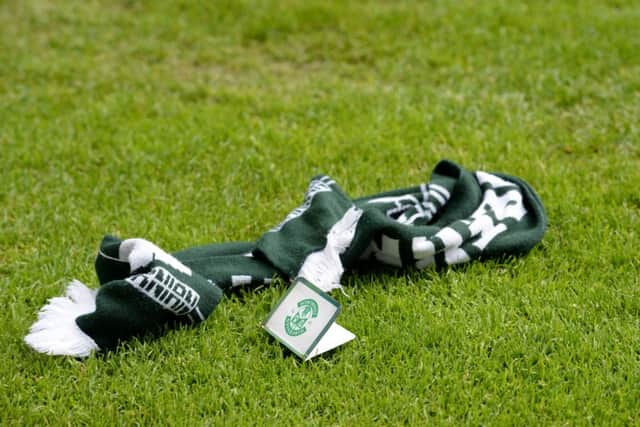 A Hibs scarf is left discarded at full time after the Leith side lost to Kilmarnock last week. Picture: SNS