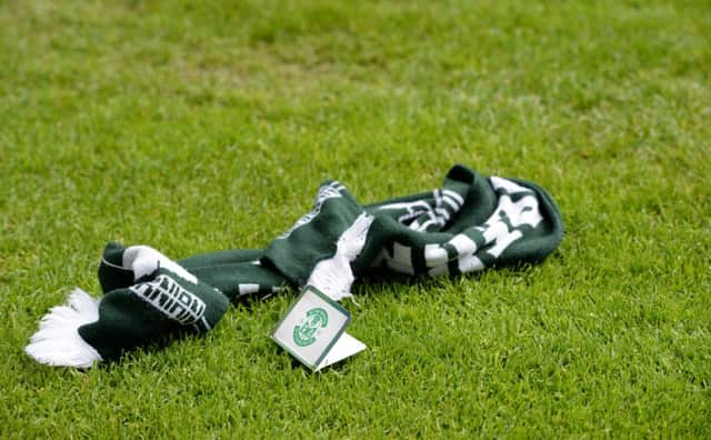 A Hibs scarf is left discarded at full time after the Leith side lost to Kilmarnock last week. Picture: SNS