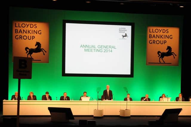 Lloyds chaiman Lord Blackwell tells the banks annual meeting in Edinburgh it has a wait-and-see view on the Scottish referendum