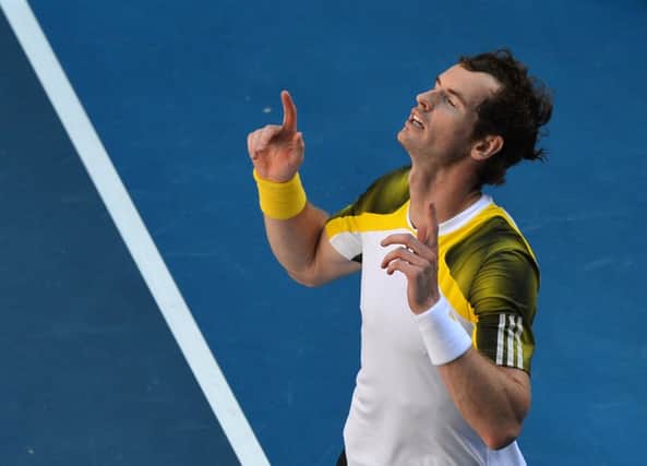 Weve grown used to seeing Andy Murray point towards the  heavens at his moment of victory. Picture: Getty
