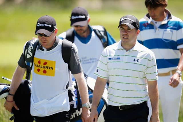 Scotlands Richie Ramsay and his caddie head for the 18th at Catalunya yesterday. Picture: Getty