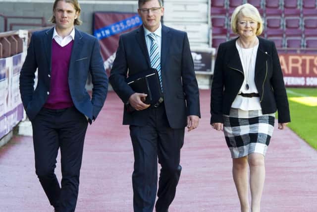 Robbie Neilson, Ann Budge and Craig Levein usher in a new era at Hearts. Picture: SNS