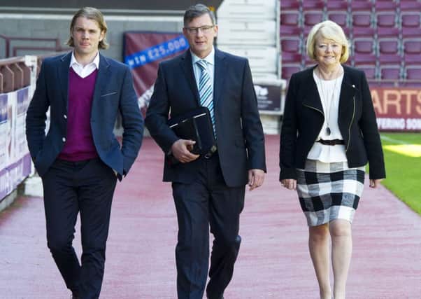 Robbie Neilson, Ann Budge and Craig Levein usher in a new era at Hearts. Picture: SNS
