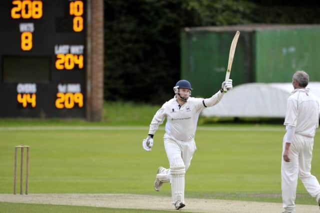 Uddingstons Bryan Clarke celebrates the winning runs that clinched last years title.  Picture: Donald MacLeod