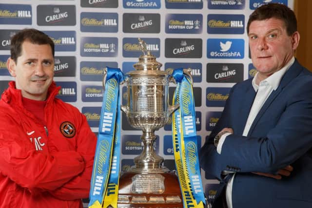 Dundee United manager Jackie McNamara and St Johnstones boss Tommy Wright. Picture: Steve Welsh