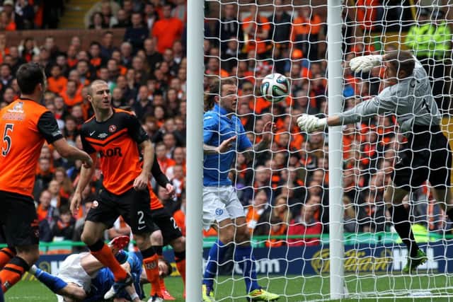 Striker Stevie May saw this goal disallowed for handball. Picture: Andrew Milligan/PA