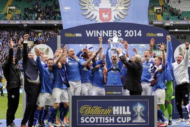 St Johnstone celebrate winning the Scottish cup for the first time in 130 years. Picture: TSPL