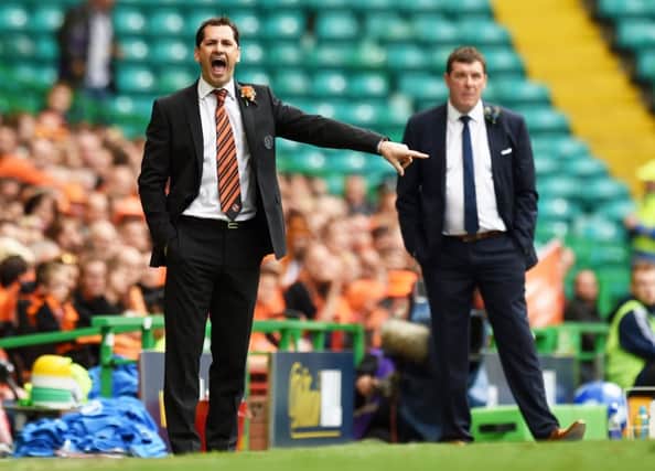 Dundee Utd manager Jackie McNamara shouts instructions from the touchline. Picture: SNS