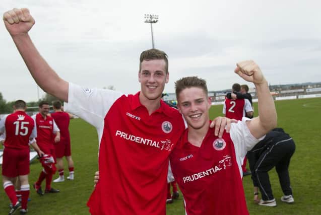 Stirling goalscorers Jordan White, left, and Sandy Cunningham celebrate. Picture: SNS