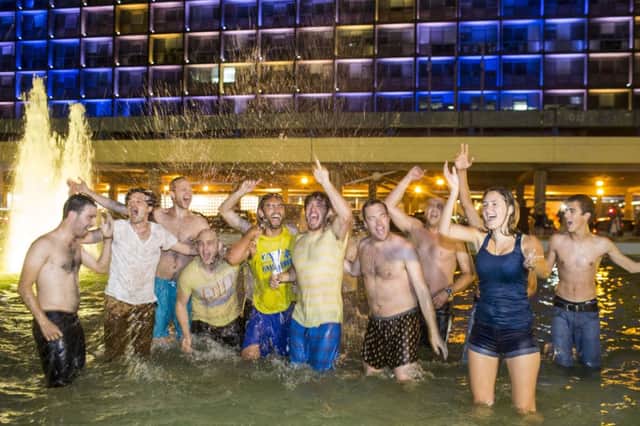 Maccabi Tel Aviv fans celebrate in a fountain following their teams Euroleague title triumph. Picture: Getty