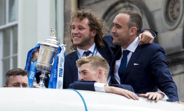 Stevie May (left) is under contract for one more season. Picture: SNS