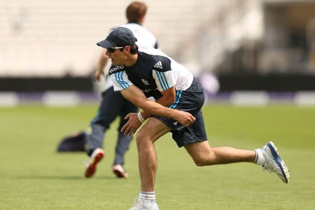 Alastair Cook warms up during the nets session at the Oval yesterday, as England prepare to face Sri Lanka again. Picture: Getty