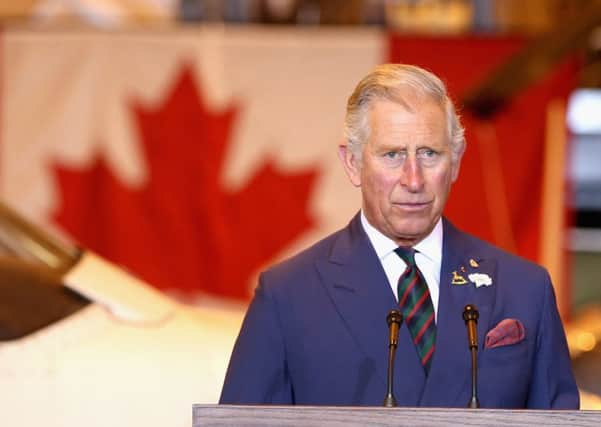 Prince Charles gives a speech as he visits Stevenson Campus Air Hanger on May 21, 2014 in Winnipeg, Canada. Picture: Getty