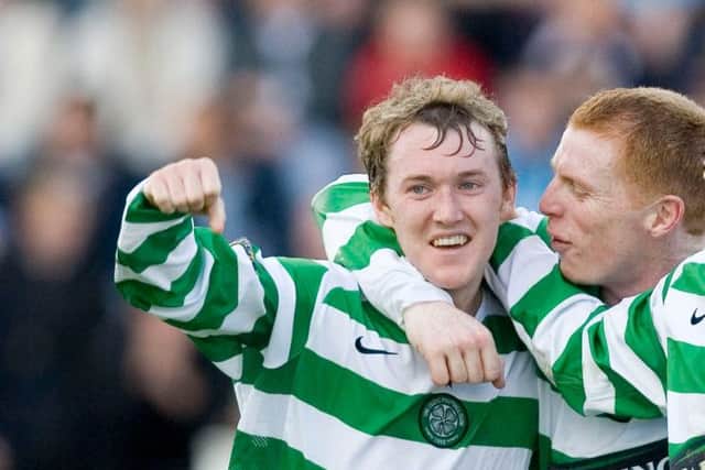 Aiden McGeady (left) celebrates a goal agianst Falkirk in 2006 with Neil Lennon. Picture: SNS