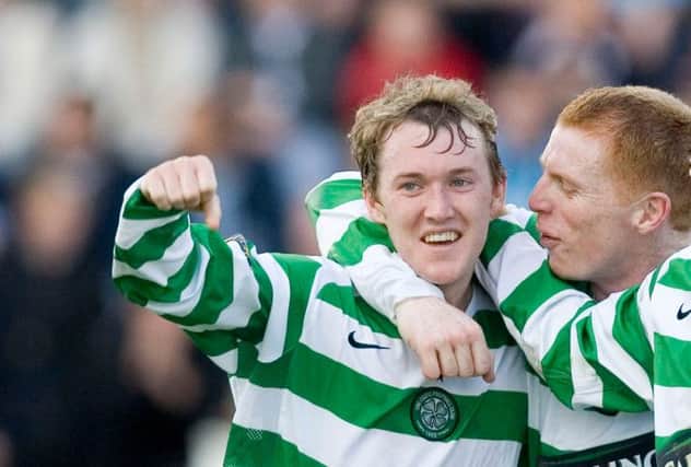 Aiden McGeady (left) celebrates a goal agianst Falkirk in 2006 with Neil Lennon. Picture: SNS