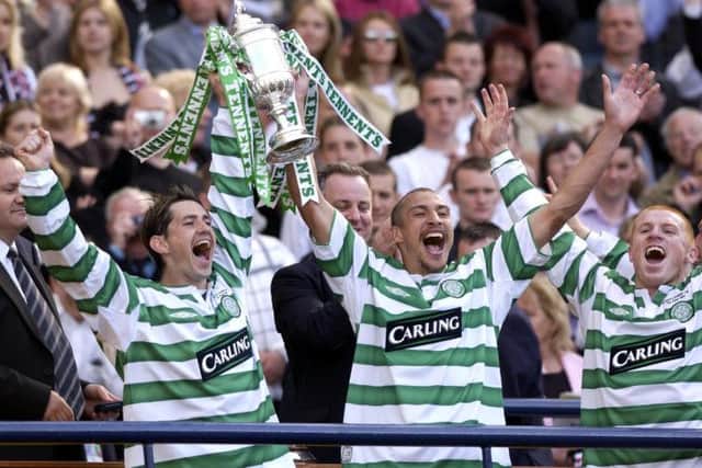 Henrik Larsson, along with Jackie McNamara and Neil Lennon. Picture: Robert Perry
