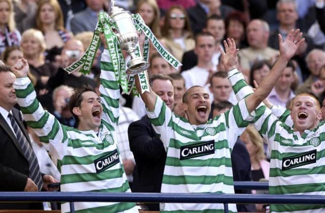 Henrik Larsson, along with Jackie McNamara and Neil Lennon. Picture: Robert Perry