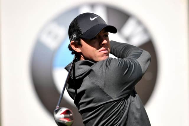 Rory McIlroy watches his drive at the PGA Championship at Wentworth. Picture: Getty