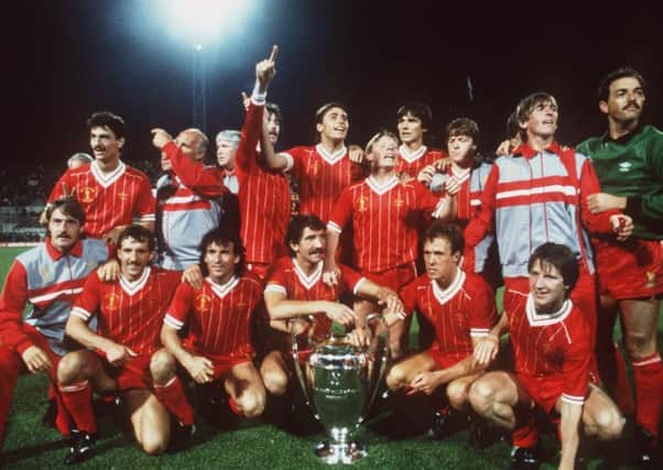 The triumphant Liverpool players with the European Cup in Rome 30 years ago. Picture: Allsport