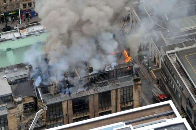 An aerial shot of the blaze at Glasgow School of Art. Picture: Paul Chappells