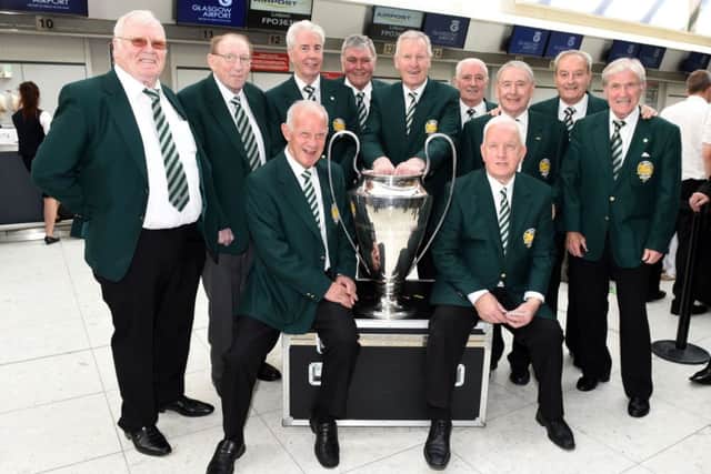 Celtics surviving Lisbon Lions meet up at Glasgow Airport. Picture: SNS