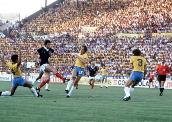 David Narey scores against Brazil in the 1982 World Cup. Picture: Bob Thomas