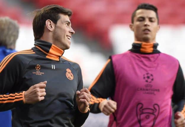 Real Madrids Gareth Bale and Cristiano Ronaldo at training session in Lisbons Estadio da Luz. Picture: Getty