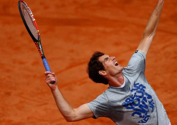 Andy Murray practises on the red dirt of Roland Garros. Picture: Getty Images