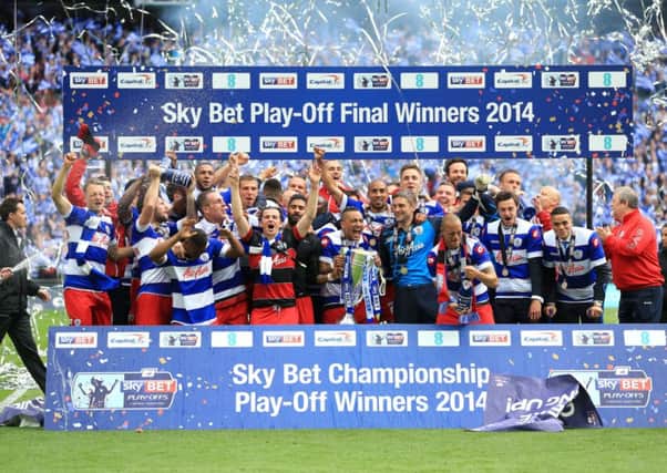 Victorious QPR celebrate after their play-off final victory over Derby County on Saturday. Picture: PA