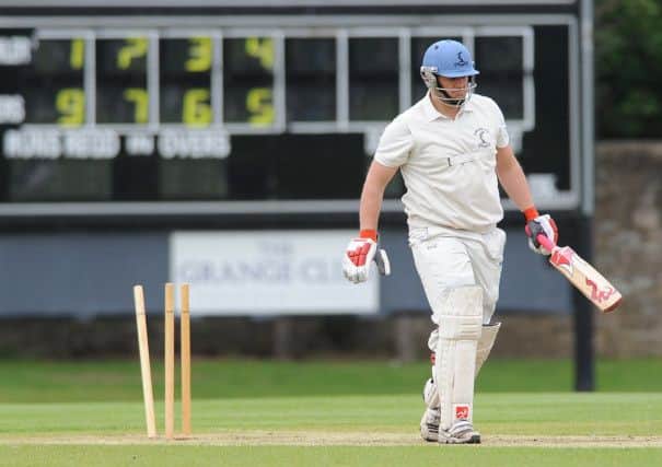 Carltons Gordon Drummond leaves his crease after being bowled out. Picture: Neil Hanna