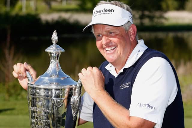 Colin Montgomerie savours his victory in the Senior PGA Championship in Michigan. Picture: Getty