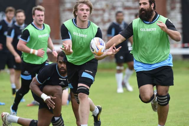 Jonny Gray, left, in training for Glasgow Warriors yesterday alongside Josh Strauss. Picture:  SNS