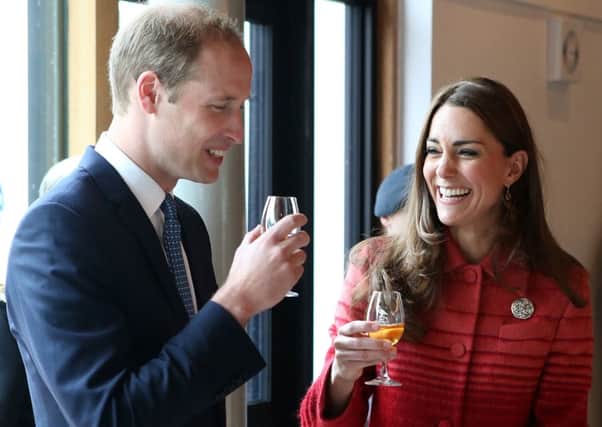 The Duke and Duchess of Cambridge enjoy a dram at the Glenturret distillery. Picture: Getty