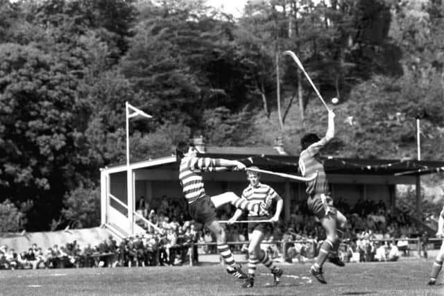 Kingussie, in dark colours, came from a goal down to defeat Newtonmore 4-1.  Picture: Donald MacLeod