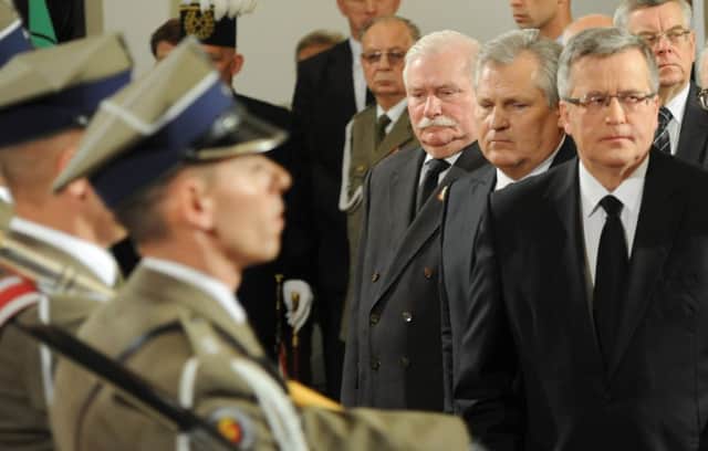 Former Solidarity leader Lech Walesa, third from front right, attended General Jaruzelski's funeral. Picture: AP Photo