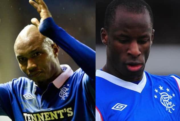 El-Hadji Diouf, left, and Sone Aluko during their time at Rangers. Pictures: Getty/SNS