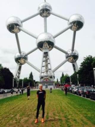 Lynsey Sharp in front of the Atomium in Brussels, after clinching her Glasgow 2014 place. Picture: Contributed