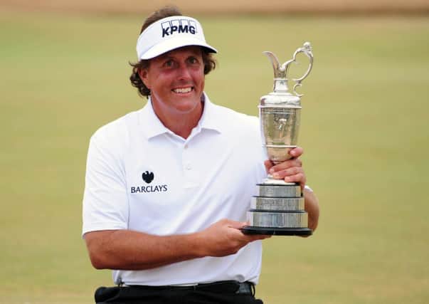 Phil Mickelson with the Open trophy. Picture: Ian Rutherford