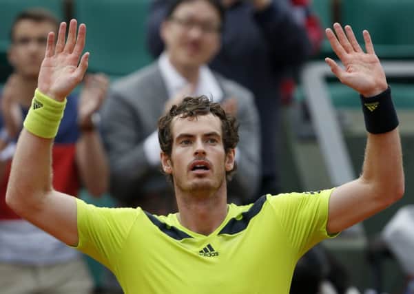 Andy Murray celebrates victory in the third round of the French Open. Picture: Getty
