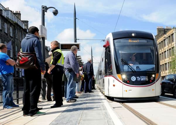 The Edinburgh Tram pulls into the stop at York Place. Picture: Lisa Ferguson