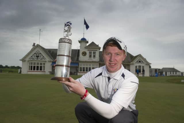 Gavin Moynihan  shows off the trophy following his two-shot victory at Panmure. Picture: Kenny Smith