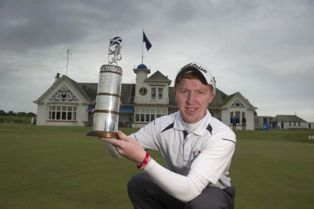 Gavin Moynihan  shows off the trophy following his two-shot victory at Panmure. Picture: Kenny Smith