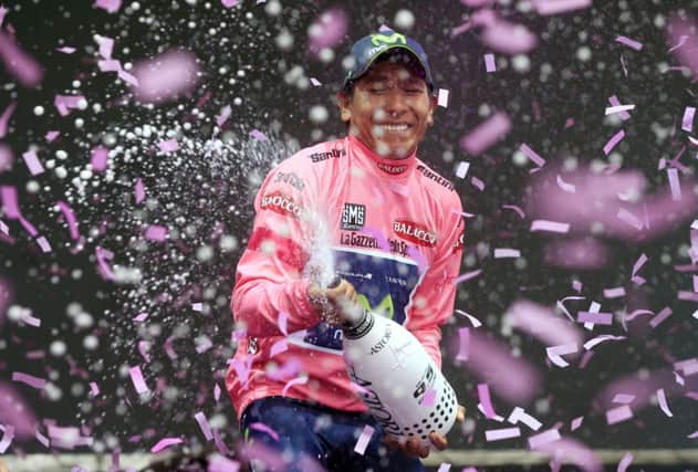 Nairo Quintana sprays the champagne after his Giro dItalia victory yesterday. Picture: Getty