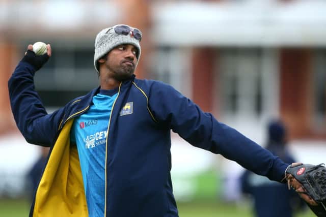 Sachithra Senanayake of Sri Lanka warms up at Lord's Cricket Ground. Picture: Getty