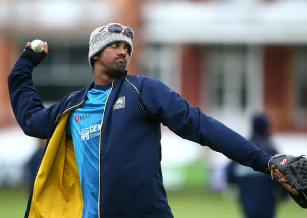 Sachithra Senanayake of Sri Lanka warms up at Lord's Cricket Ground. Picture: Getty