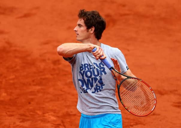 Andy Murray trains during a practice session on day ten of the French Open. Picture: Getty