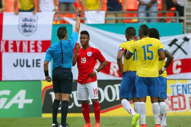 Raheem Sterling was sent off after coming on as a second half substitute. Picture: Getty