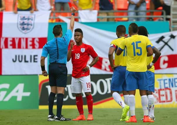 Raheem Sterling was sent off after coming on as a second half substitute. Picture: Getty