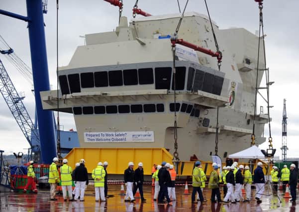HMS Queen Elizabeth at Babcock's Rosyth Dockyard in Fife. Picture: Jane Barlow