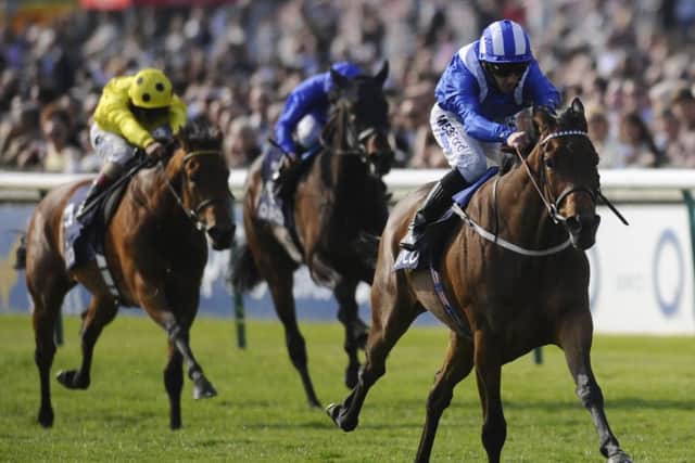 Paul Hanagan rides the Oaks hopeful Taghrooda to win The Tweenhills Pretty Polly Stakes at Newmarket last month. Picture: Getty